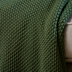 Nkuku Nahan Moss Stitch Cotton Throw Forest Green